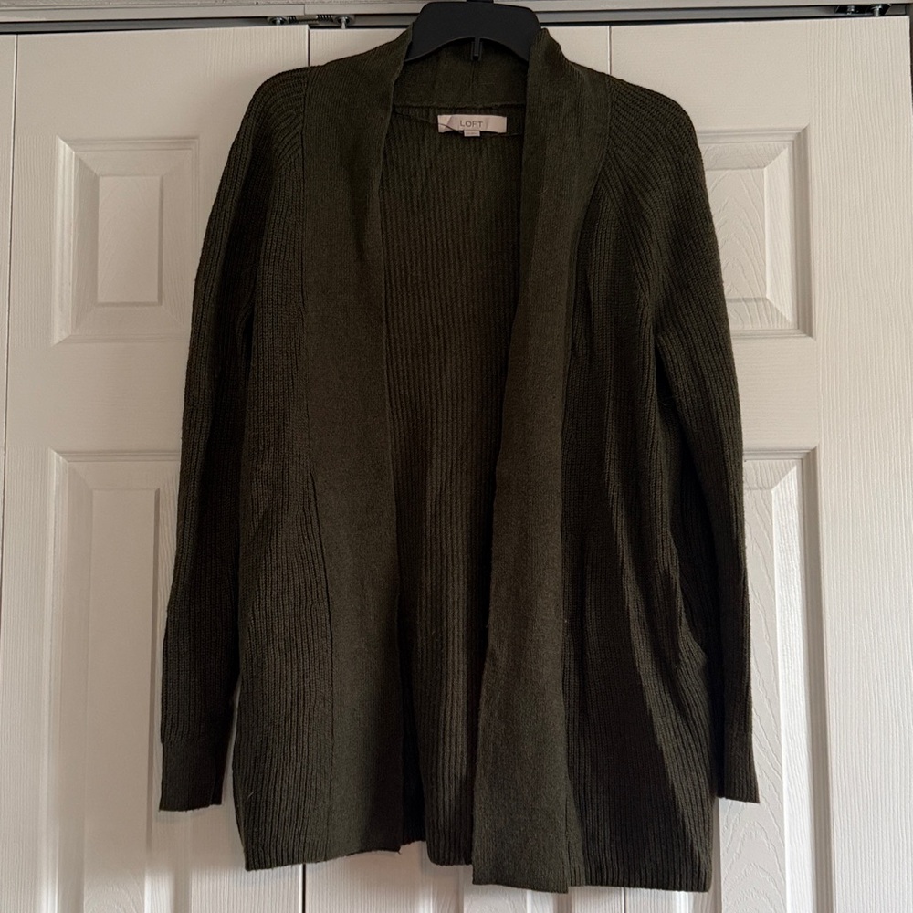 LOFT Dark Green Open Front Cardigan